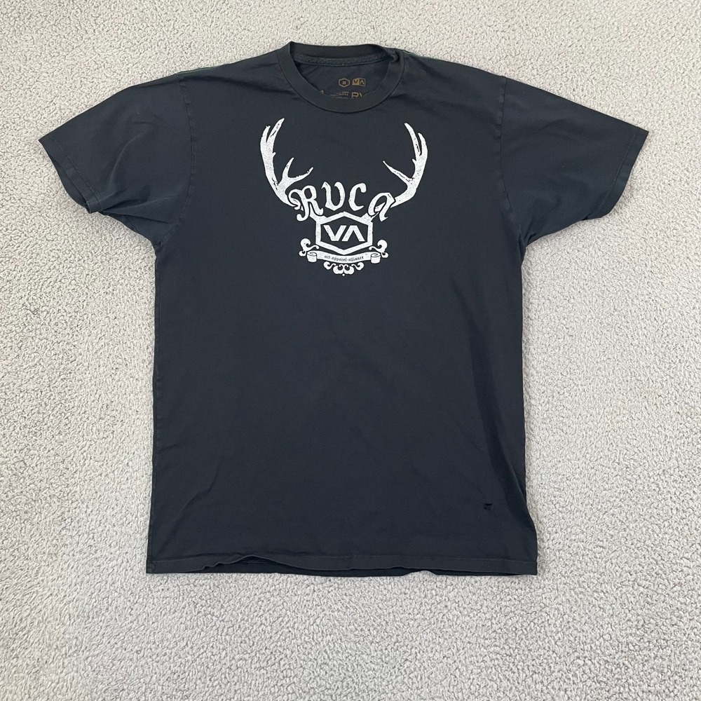 RVCA Deer Antlers Shirt Men M Black Skate Cotton Short Sleeve Tee